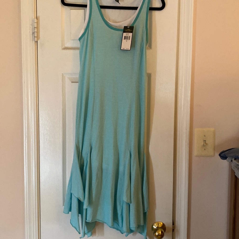 Ralph Lauren slim dress with ragged tiered bottom. Two third length.